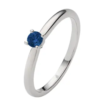 Weißgold Verlobungsring mit blauem Saphir in Krappenfassung