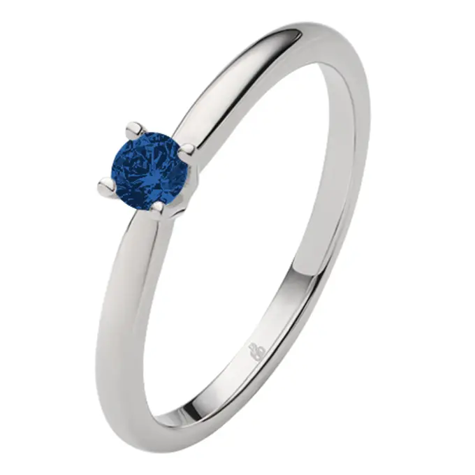 Weißgold Verlobungsring mit blauem Saphir in Krappenfassung