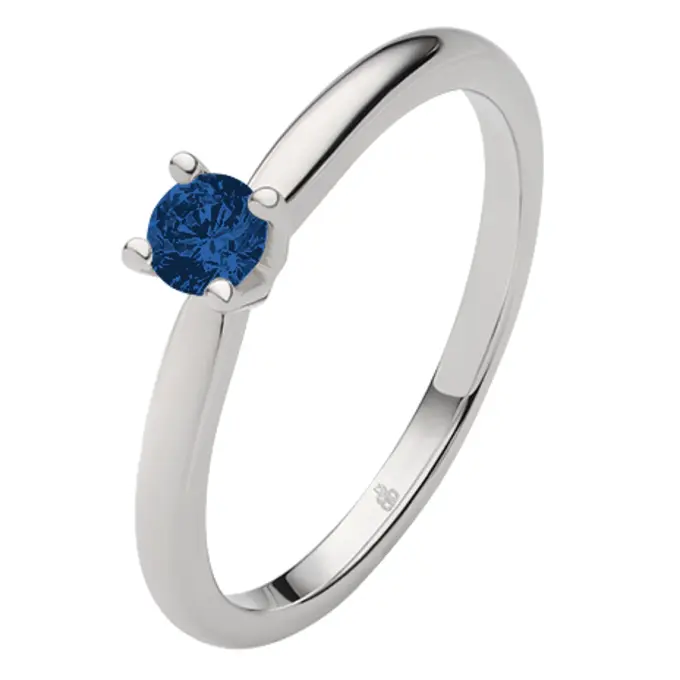 Weißgold Verlobungsring mit Diamant in ocean blue in vier Krappen gefasst