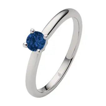 Weißgold Verlobungsring mit blauem Saphir in Krappenfassung