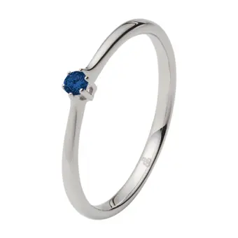 Weißgold Verlobungsring mit blauem Saphir in 6er Krappenfassung