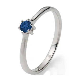 Weißgold Verlobungsring mit blauem Saphir mittig in 6er Krappenfassung