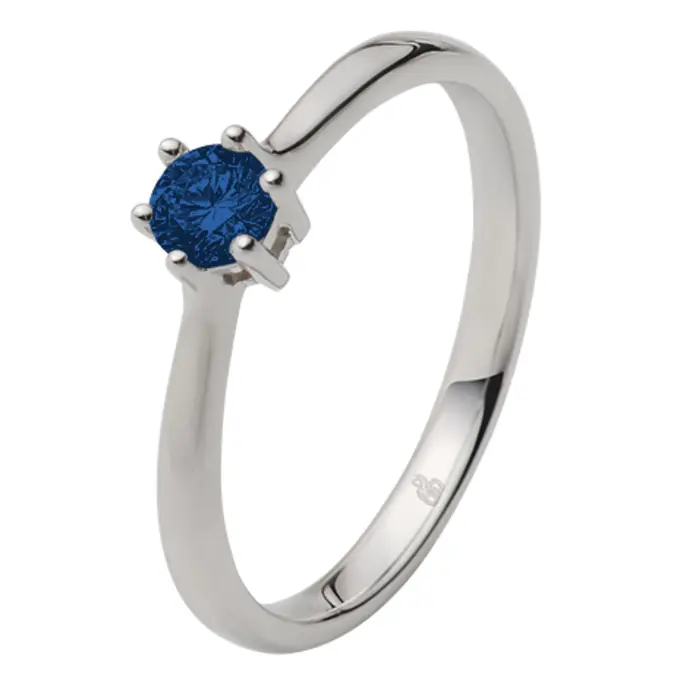 Weißgold Verlobungsring mit großem blauem Saphir in 6er Krappenfassung
