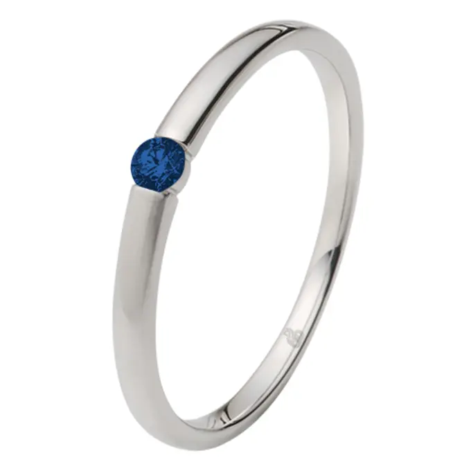 Weißgold Verlobungsring mit blauen Saphir in Spannfassung