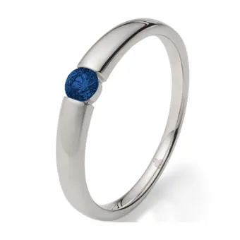 Weißgold Verlobungsring mit blauem Saphir in Spannfassung