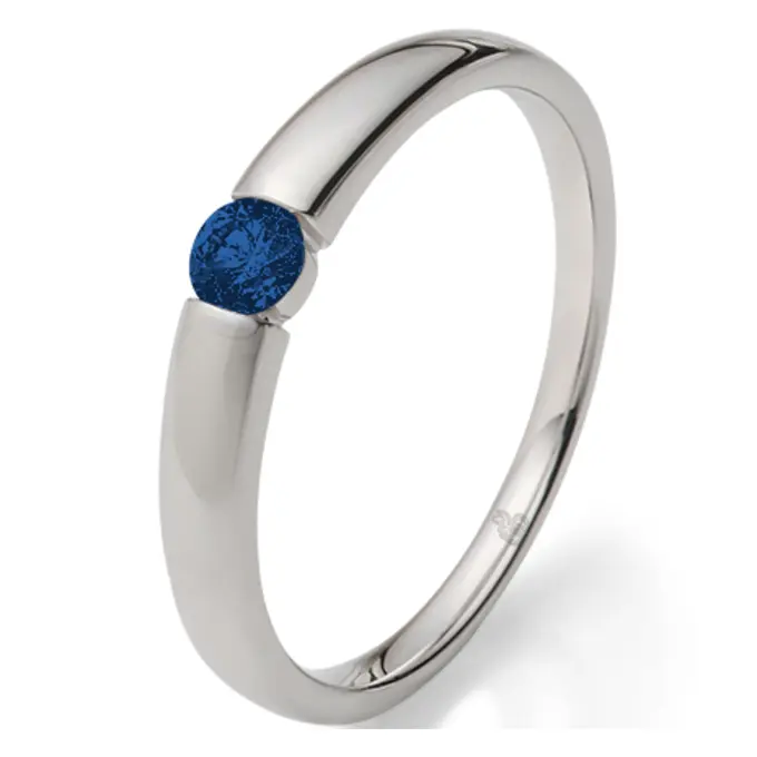 Weißgold Verlobungsring mit blauem Saphir in Spannfassung