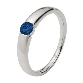 Weißgold Verlobungsring gefasst mit blauem Saphir in Spannfassung