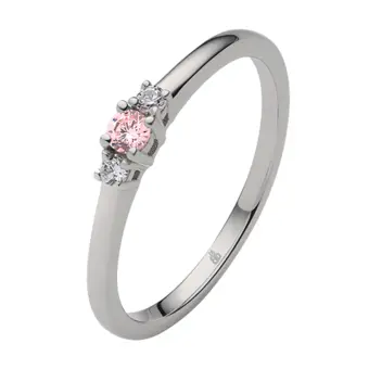 Weißgold Verlobungsring mit Pink Sapphire mittig in Krappenfassung