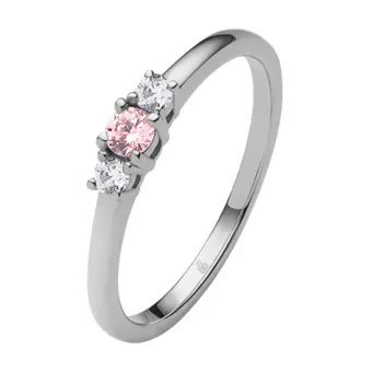Weißgold Verlobungsring mit 2 weißem und einem pinken Saphir mittig