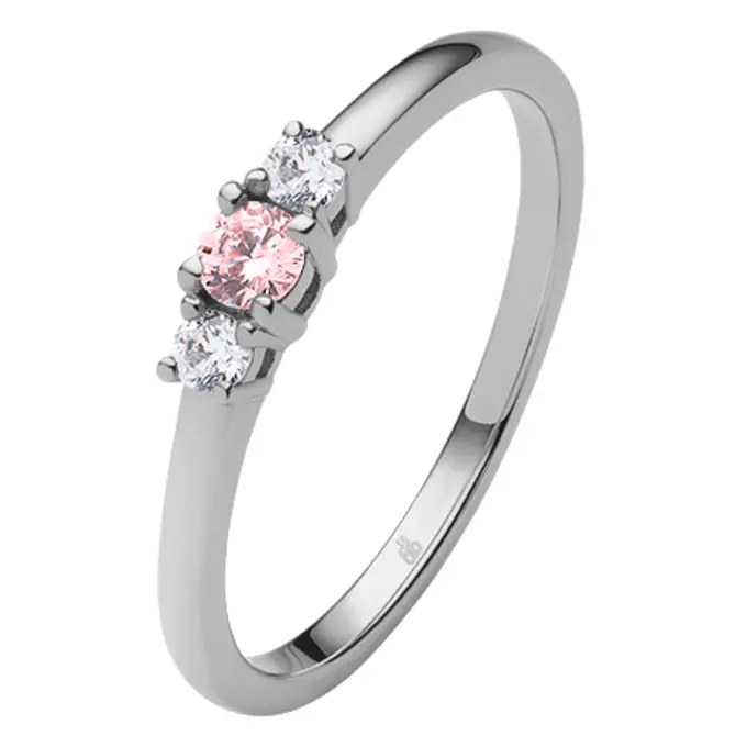Weißgold Verlobungsring mit 2 weißem und einem pinken Saphir mittig