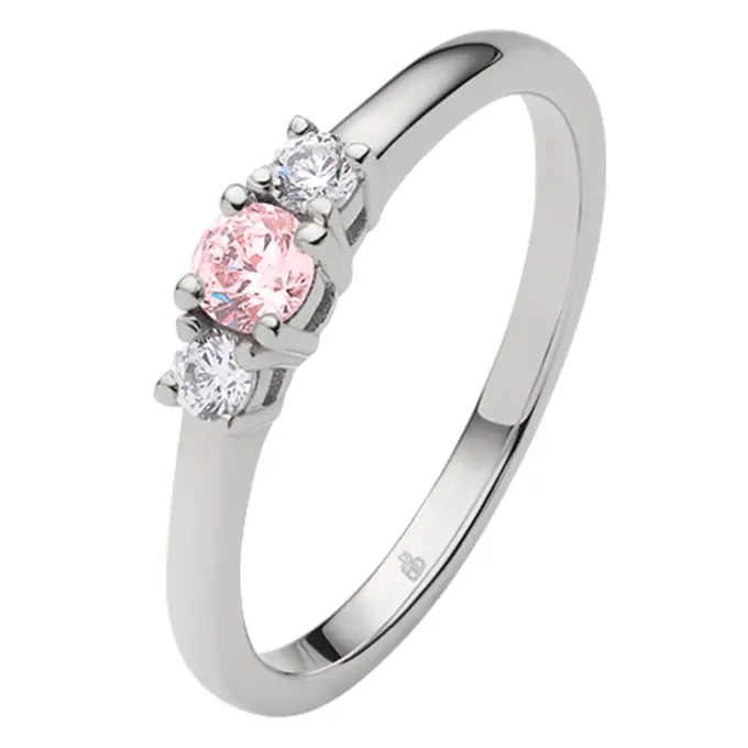 Weißgold Verlobungsring mit 2 weißem und einem pinken Saphir mittig
