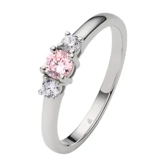 Weißgold Verlobungsring mit Pink Sapphire mittig und 2 Saphiren außen