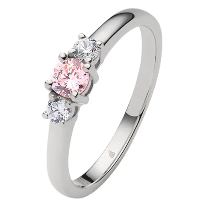 Weißgold Verlobungsring mit Pink Sapphire mittig und 2 Saphiren außen
