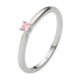 Weißgold Verlobungsring mit pinken Saphir in Krappenfassung