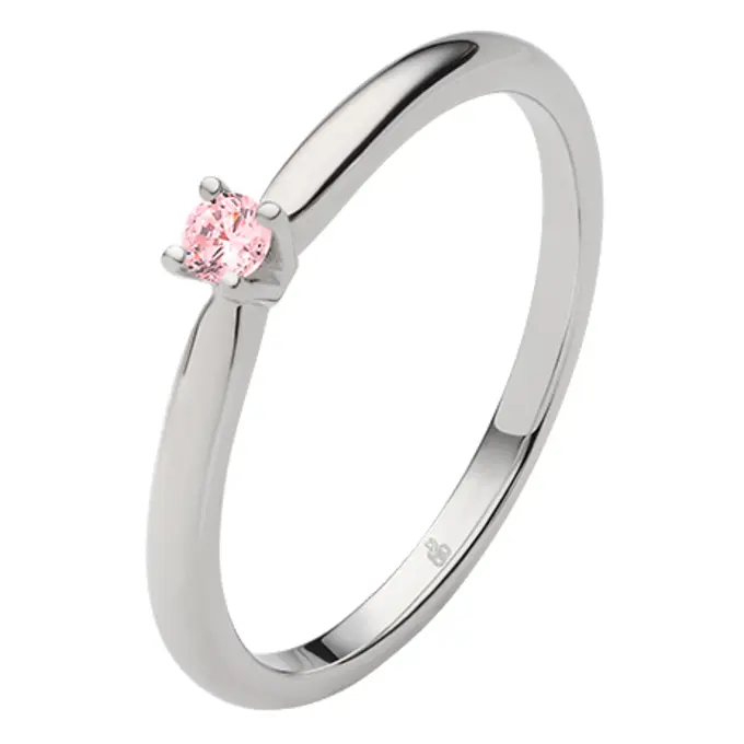 Weißgold Verlobungsring mit pinken Saphir in Krappenfassung