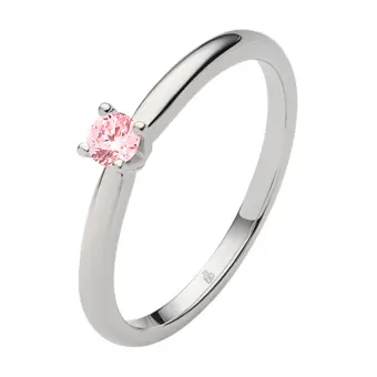 Weißgold Verlobungsring mit einem pinken Saphir in Krappenfassung