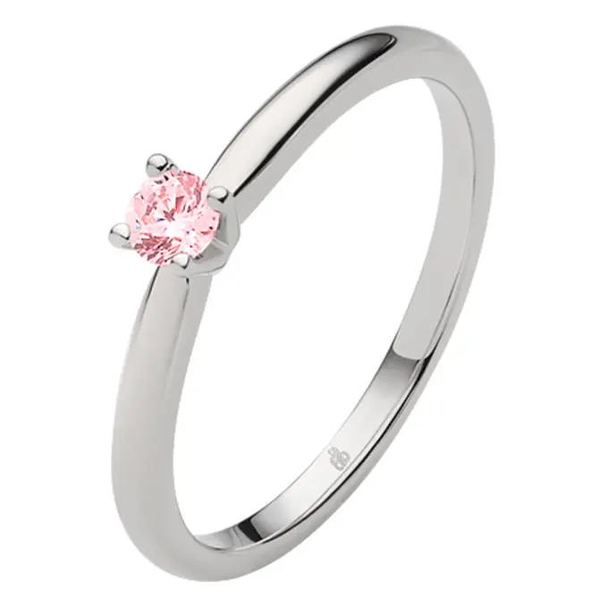 Weißgold Verlobungsring mit einem pinken Saphir in Krappenfassung
