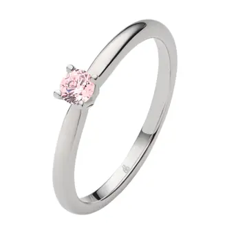 Weißgold Verlobungsring mit einem pinken Saphir in Krappenfassung