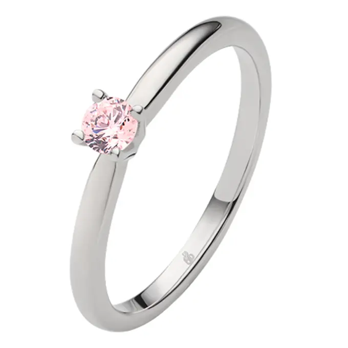 Weißgold Verlobungsring mit einem pinken Saphir in Krappenfassung