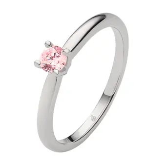 Weißgold Verlobungsring mit pinken Saphir in 4er Krappenfassung