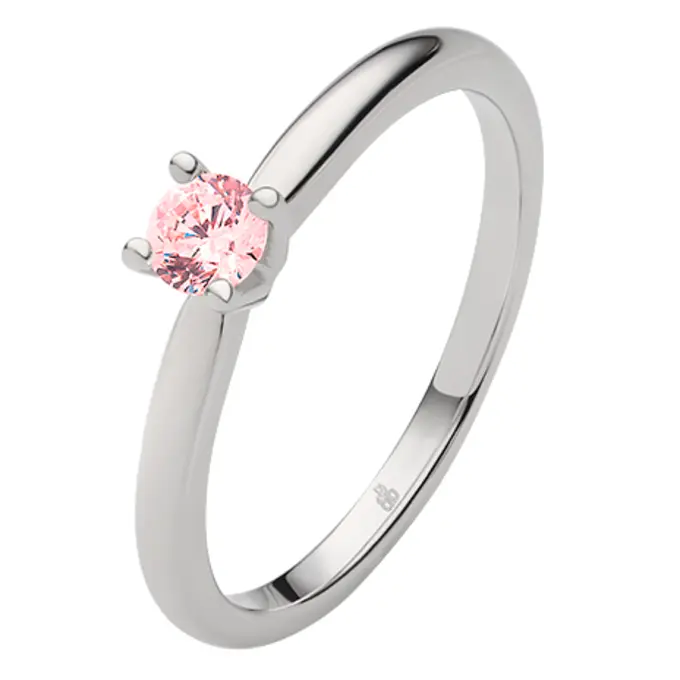 Weißgold Verlobungsring mit pinken Saphir in 4er Krappenfassung