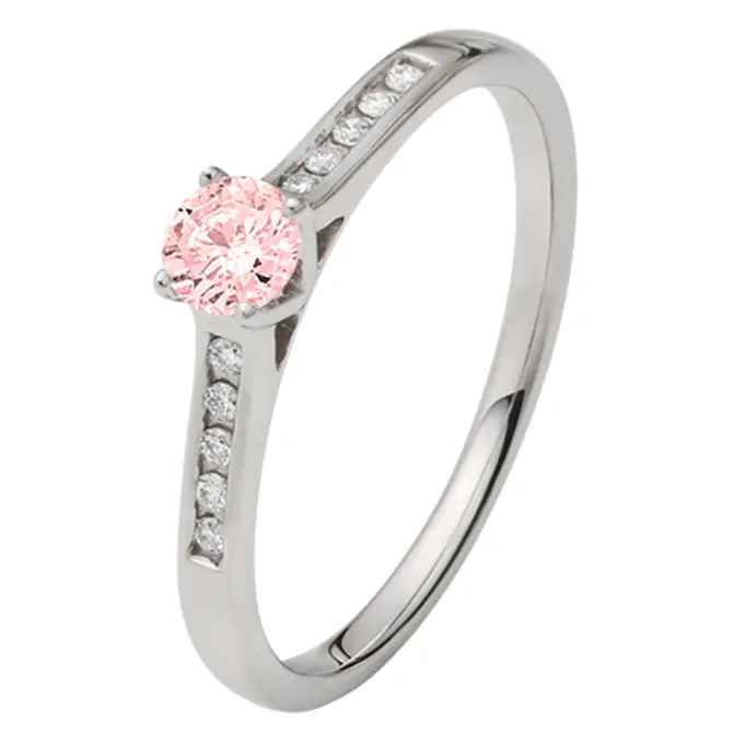 Weißgold Verlobungsring mit pinken Saphir in der Mitte