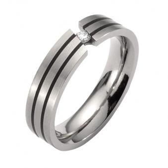 Interessanter Verlobungsring aus Titan mattiert mit schwarzen Streifen & einem Diamanten 100% nickel