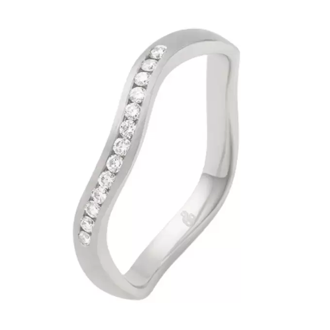 Plagentum Vorsteckring mit einem Band aus Diamanten und besonderer Form