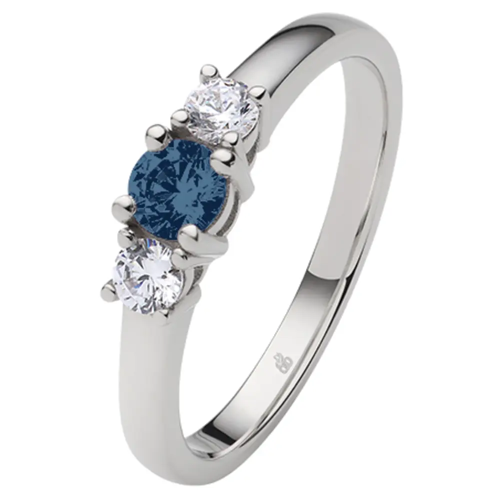 Weißgold Verlobungsring mit Blue Saphire mittig in Krappenfassung