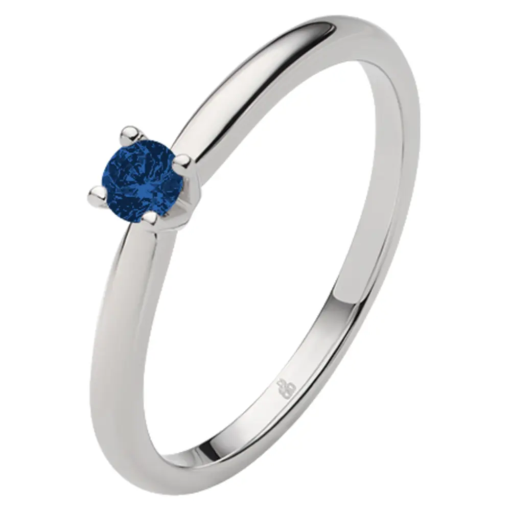 Weißgold Verlobungsring mit blauem Saphir in Krappenfassung