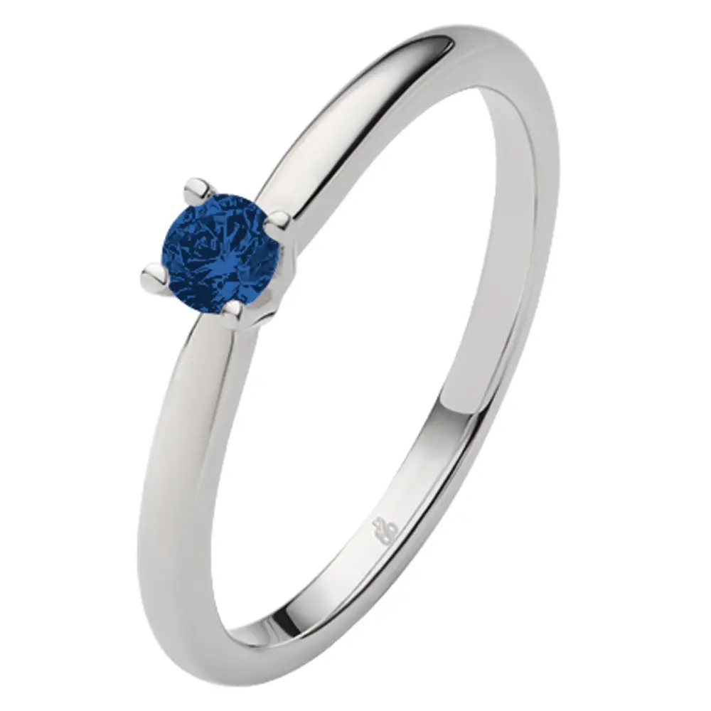 Weißgold Verlobungsring mit blauem Saphir in Krappenfassung