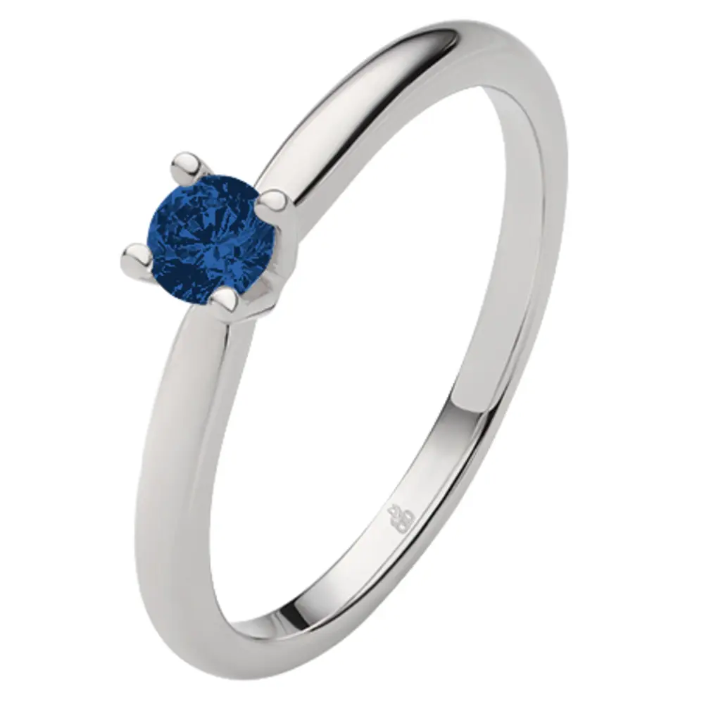 Weißgold Verlobungsring mit Diamant in ocean blue in vier Krappen gefasst