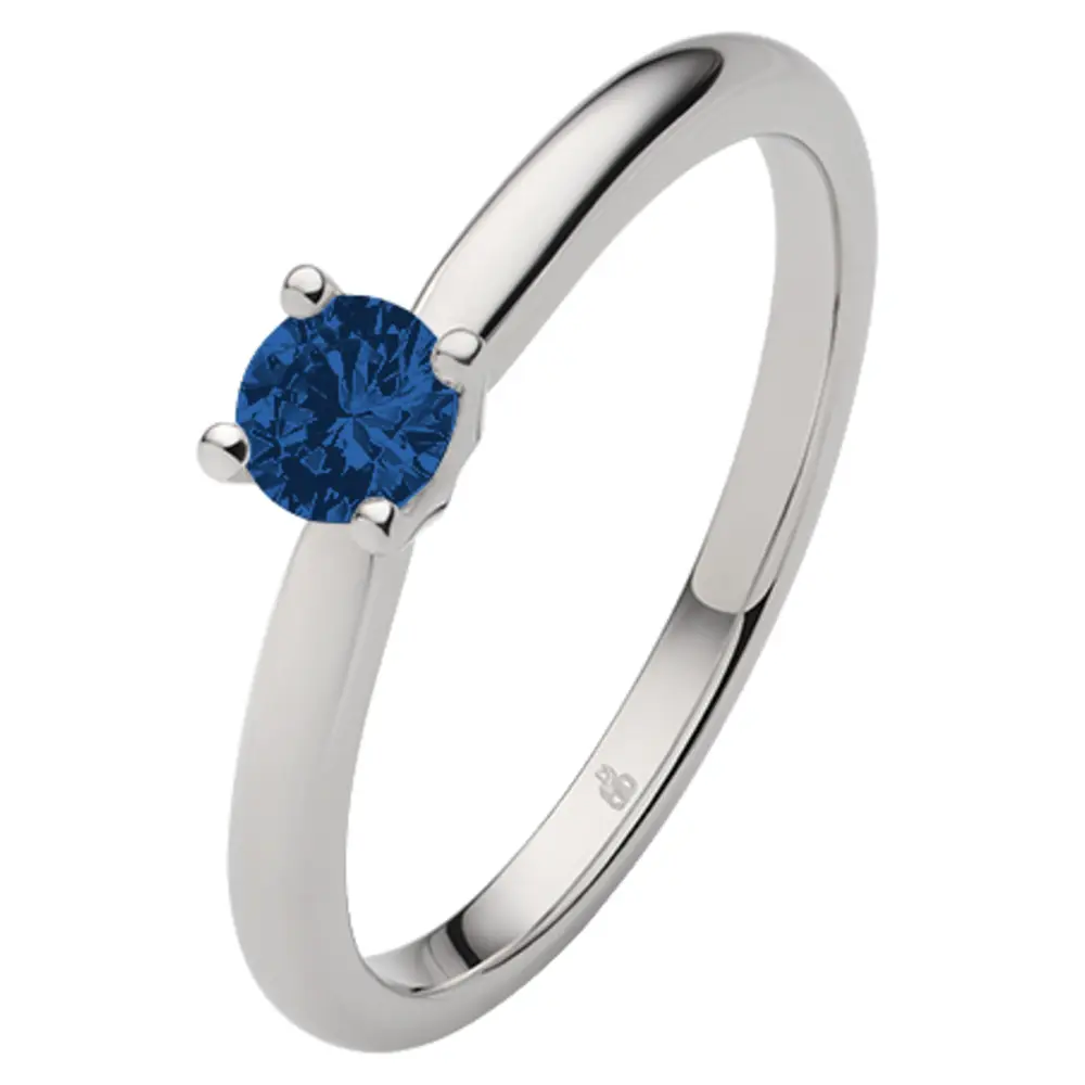 Weißgold Verlobungsring mit blauem Saphir in Krappenfassung