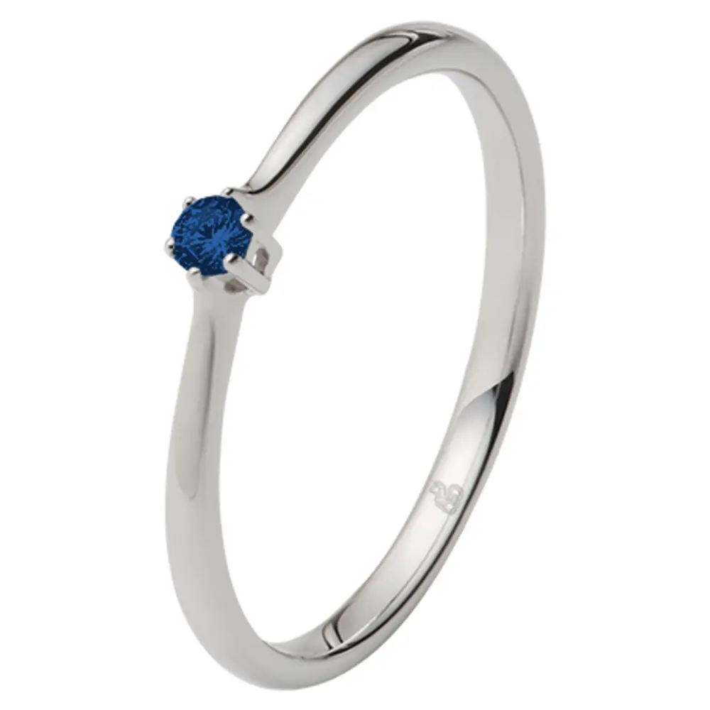 Weißgold Verlobungsring mit blauem Saphir in 6er Krappenfassung