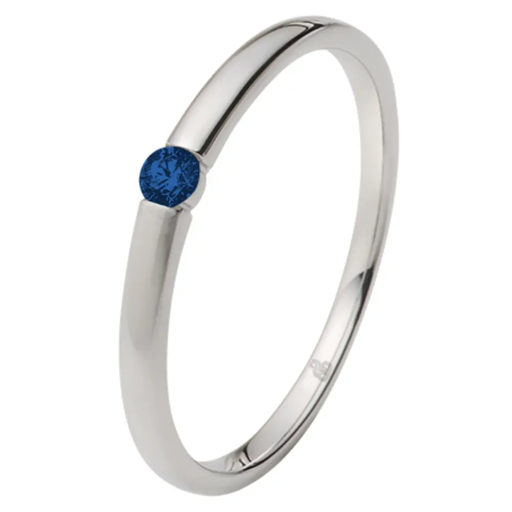 Weißgold Verlobungsring mit blauen Saphir in Spannfassung 
