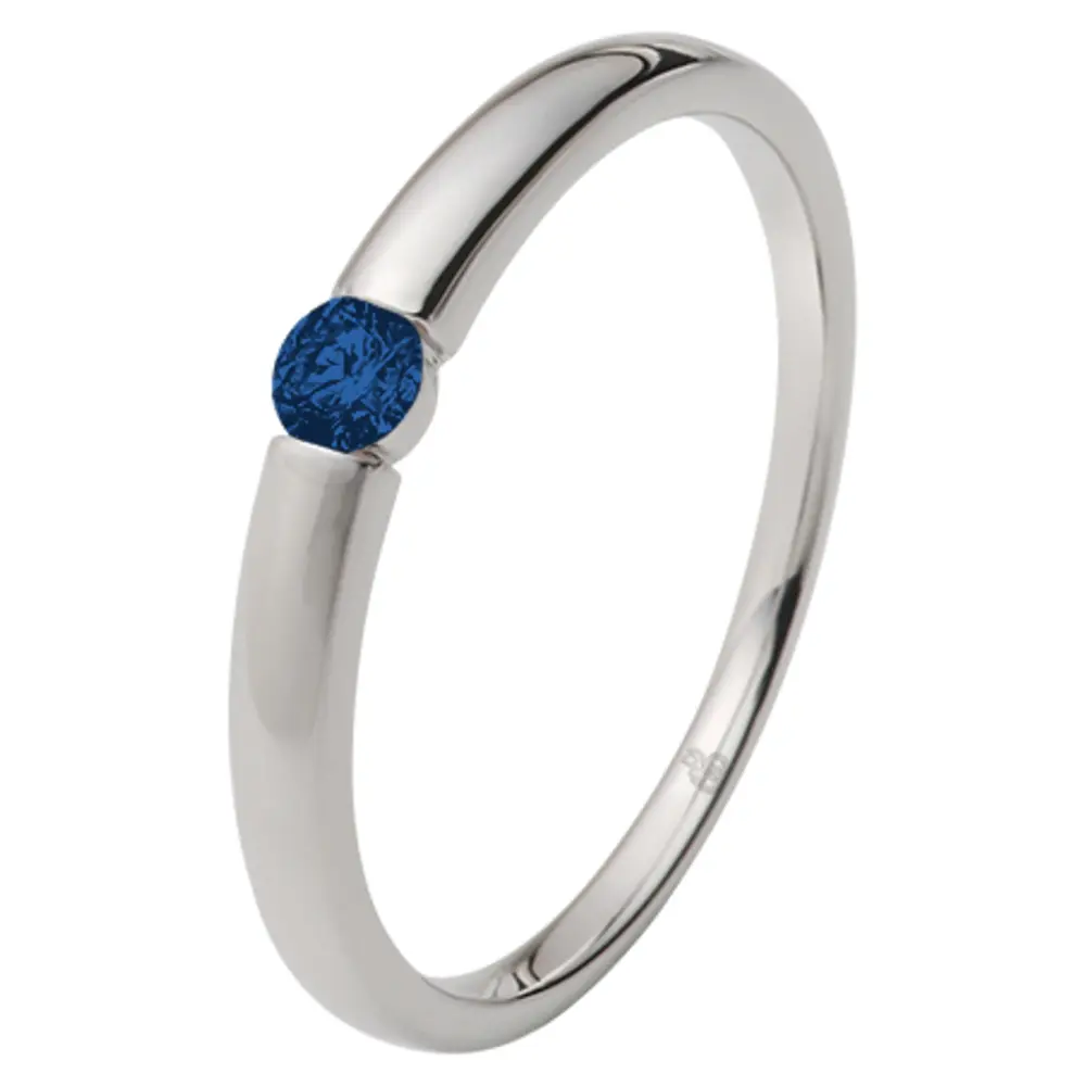 Weißgold Verlobungsring mit blauem Saphir in Spannfassung