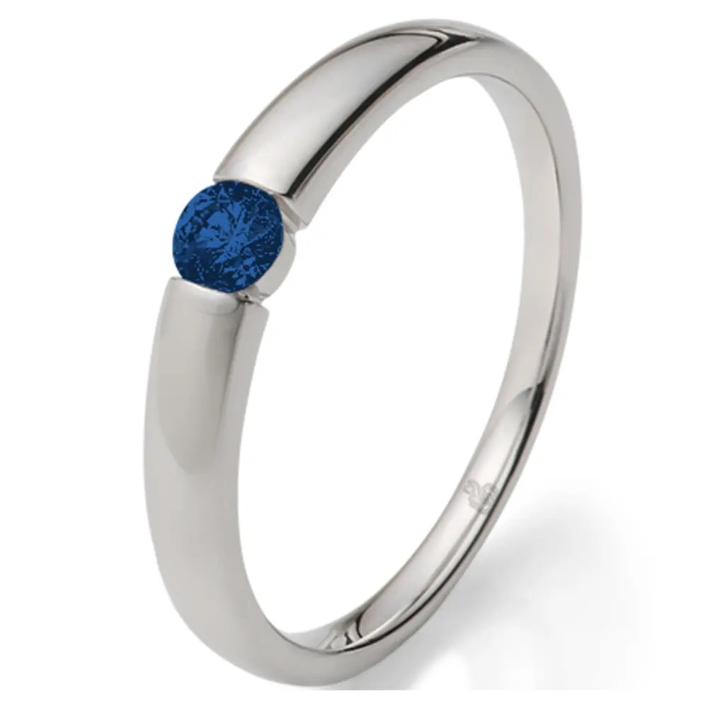 Weißgold Verlobungsring mit blauem Saphir in Spannfassung