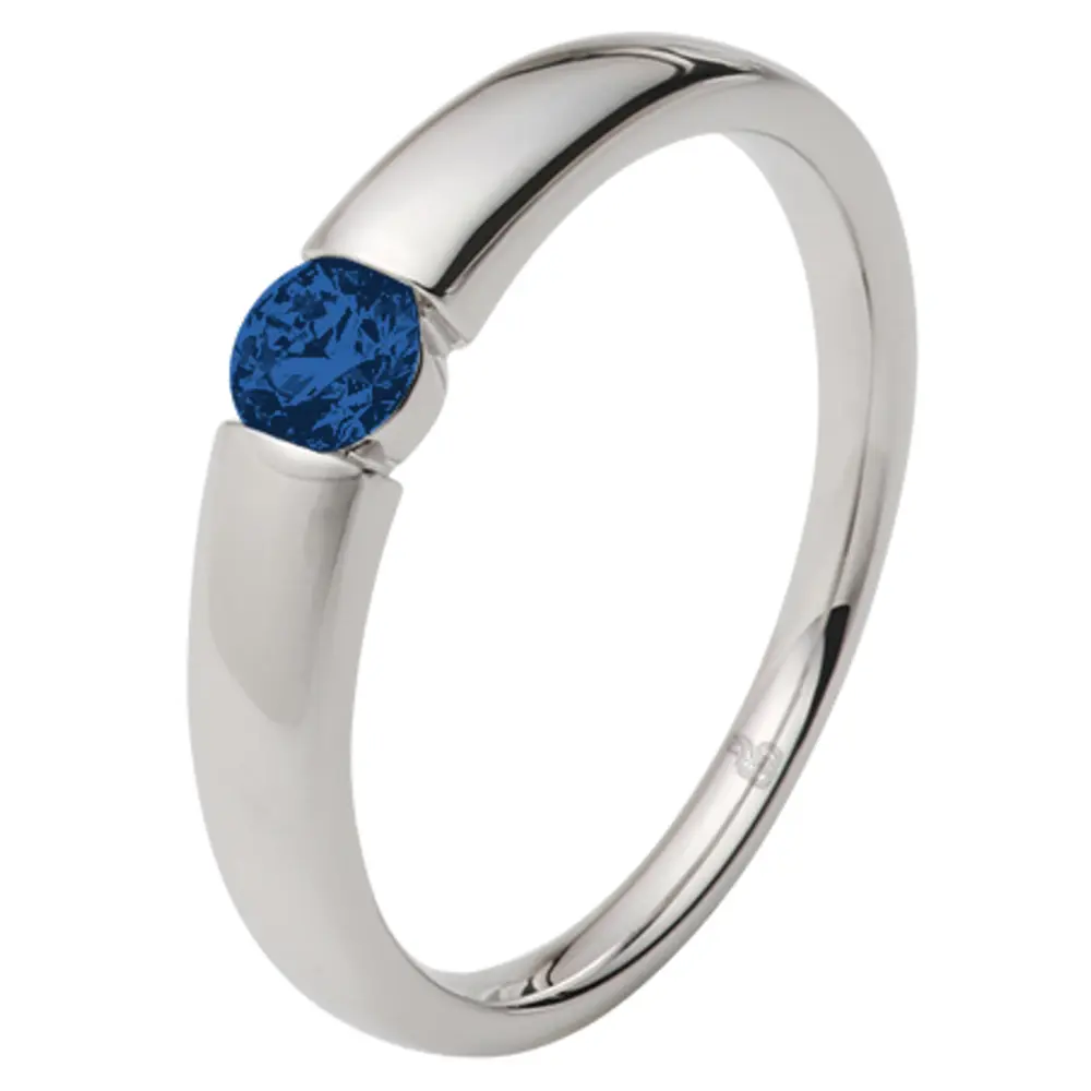 Weißgold Verlobungsring gefasst mit blauem Saphir in Spannfassung