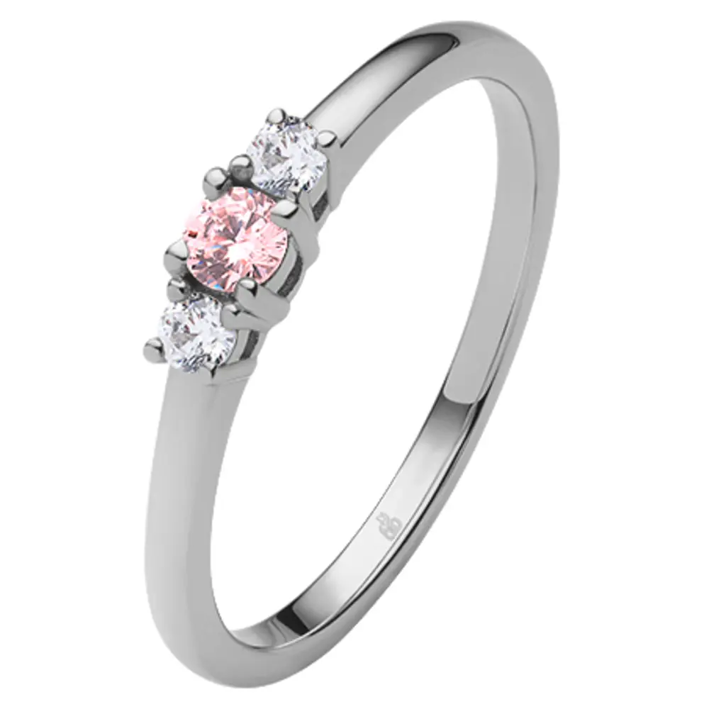 Weißgold Verlobungsring mit 2 weißem und einem pinken Saphir mittig