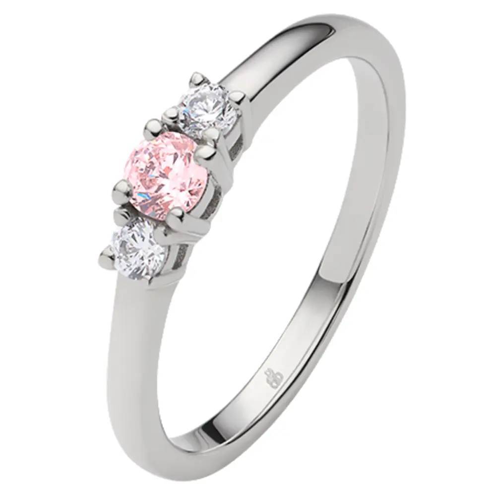 Weißgold Verlobungsring mit 2 weißem und einem pinken Saphir mittig