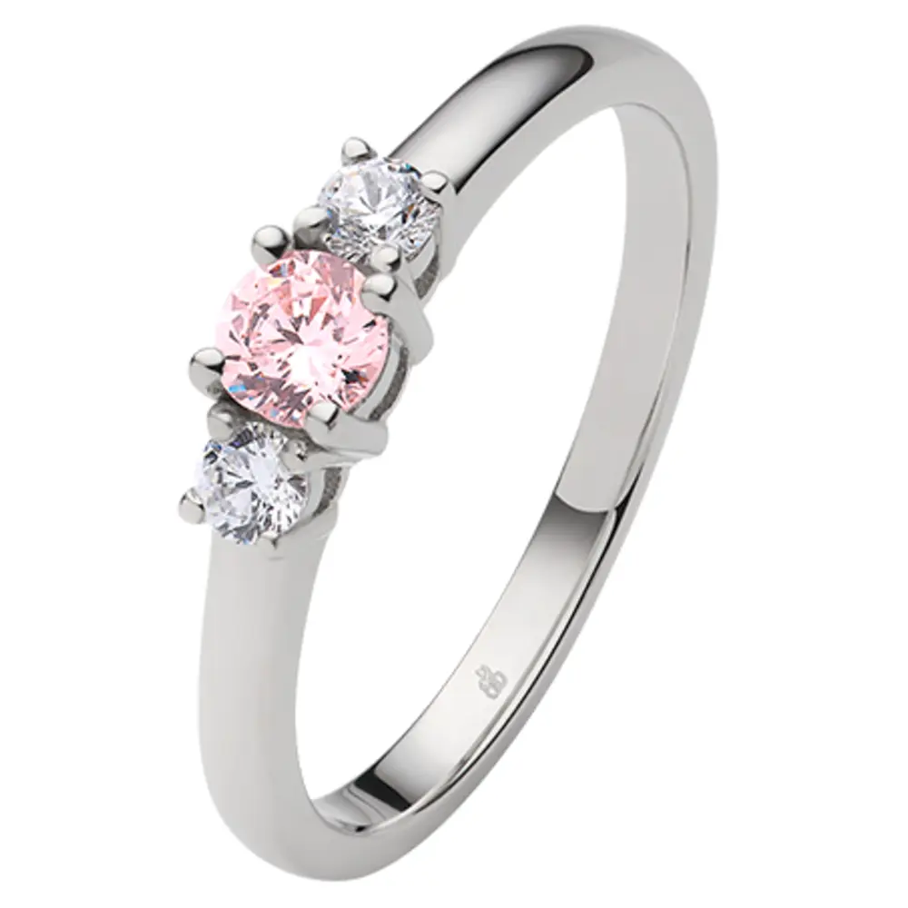 Weißgold Verlobungsring mit Pink Sapphire mittig und 2 Saphiren außen