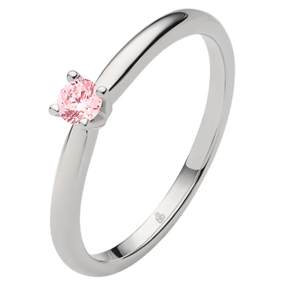 Weißgold Verlobungsring mit einem pinken Saphir in Krappenfassung