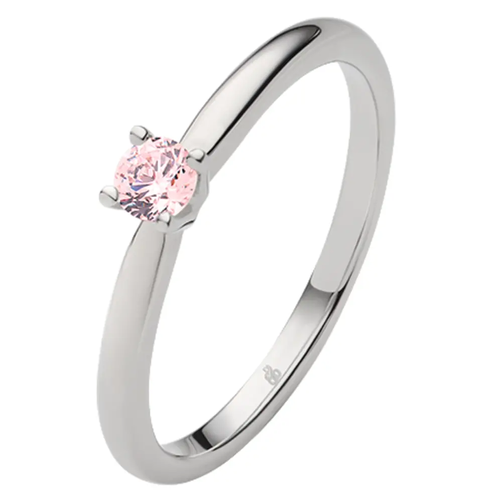 Weißgold Verlobungsring mit einem pinken Saphir in Krappenfassung