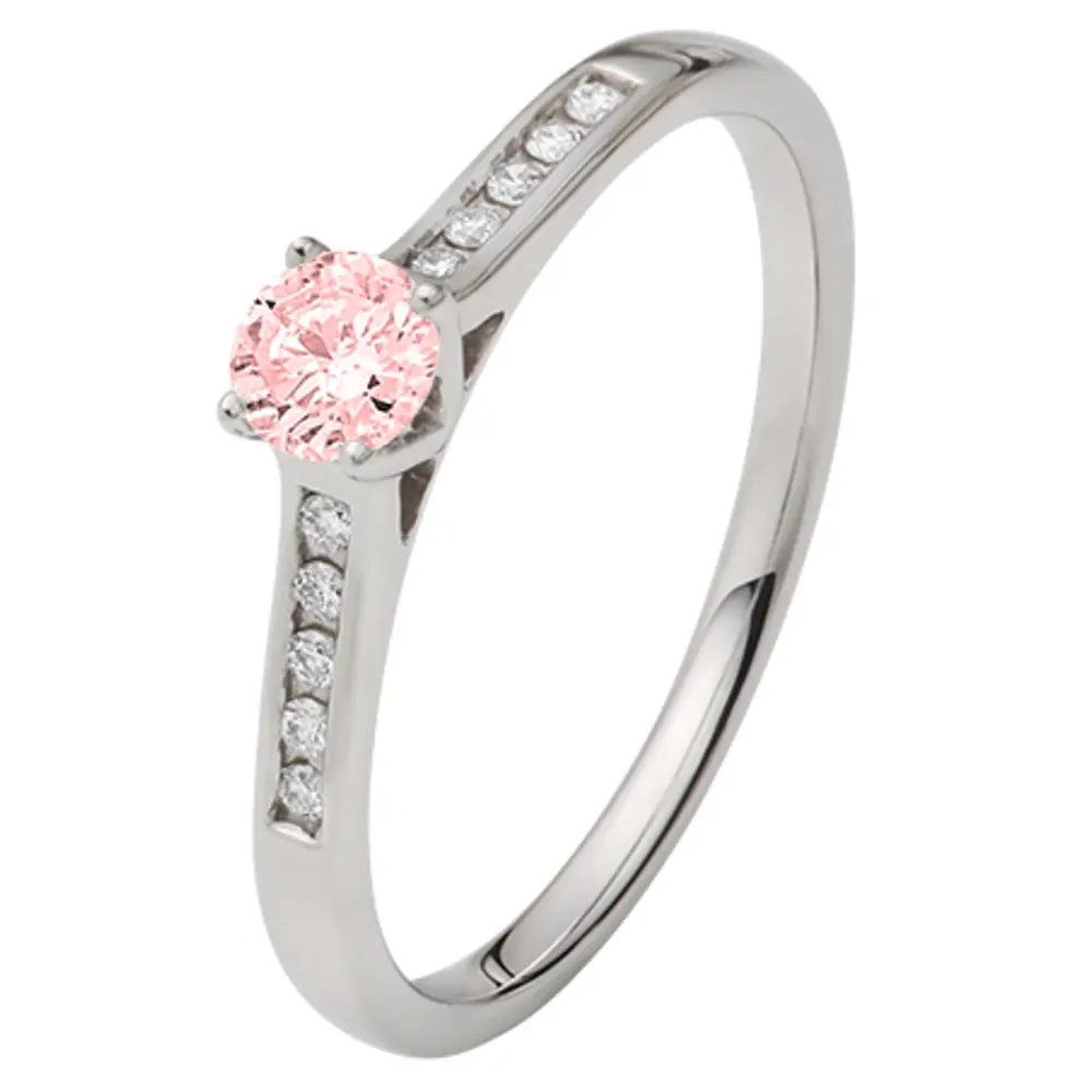 Weißgold Verlobungsring mit pinken Saphir in der Mitte