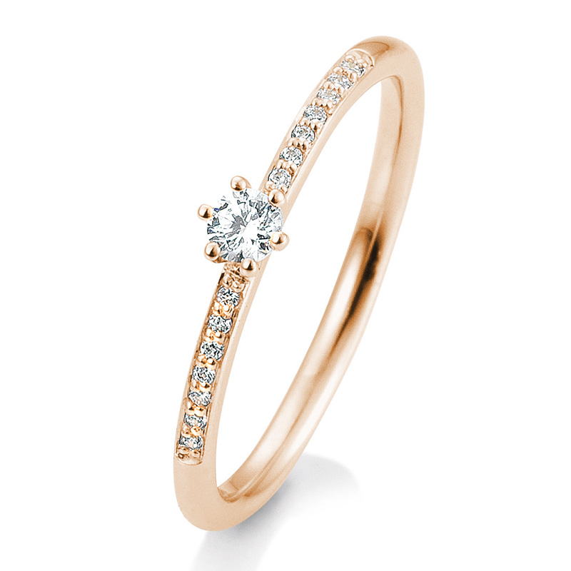 Aufnahme von einem Rotgold Verlobungsring mit Oberflächenpolierung und Diamanten