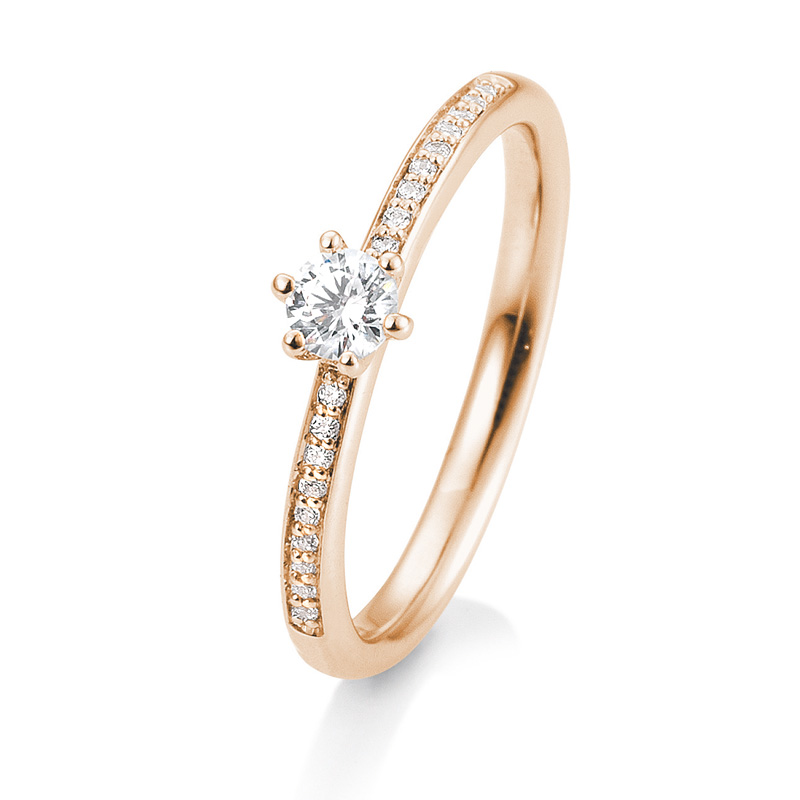 Aufnahme von einem Rotgold Diamantring mit Diamanten in 6 Krappen