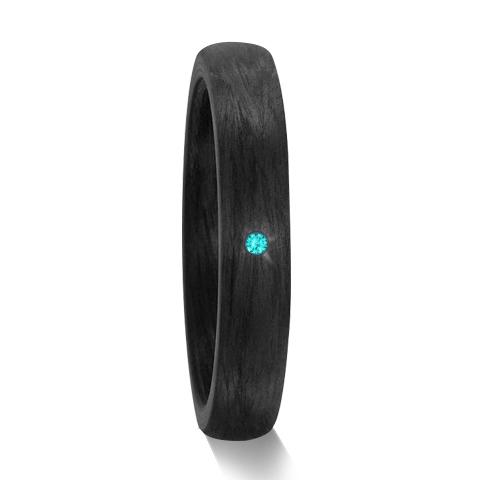 Schmale schwarze Eheringe aus Carbon mit ozeanblauem Diamanten 8926849