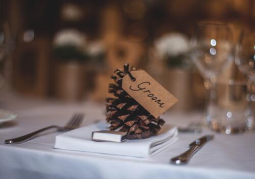 Tannenzapfen können als rustikale Kartenhalter auftreten Tisch Deko für Hochzeit aus Tannenzapfen
